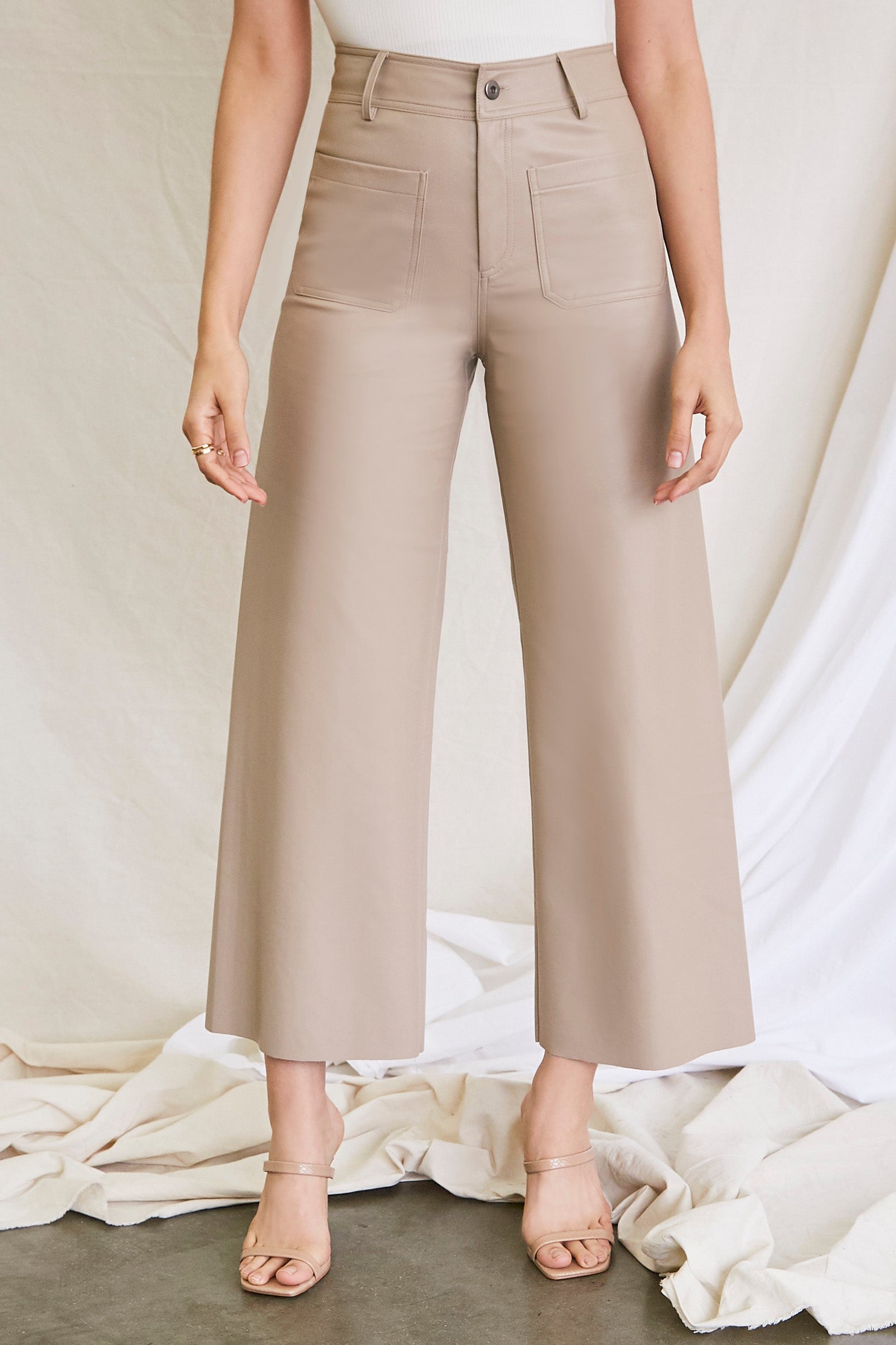 Taupe Cropped Wide-Leg Trousers 1
