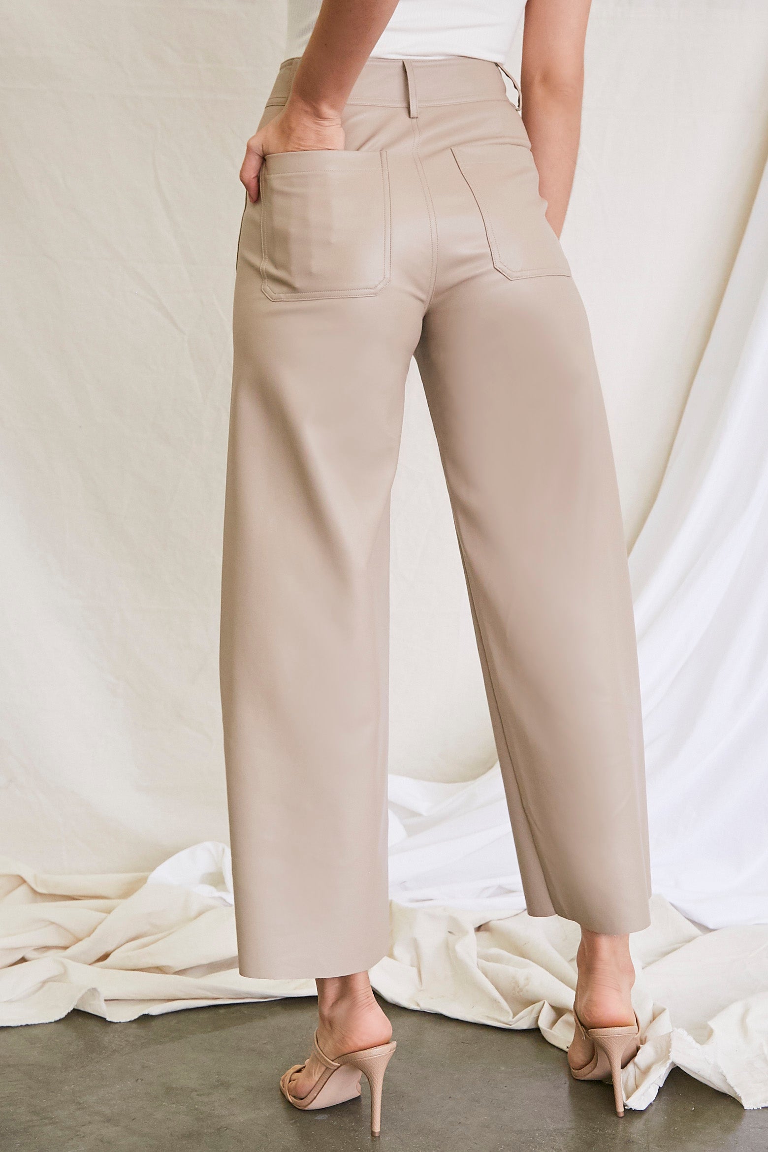 Taupe Cropped Wide-Leg Trousers 3