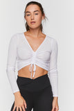 White Active Ruched Drawstring Crop Top