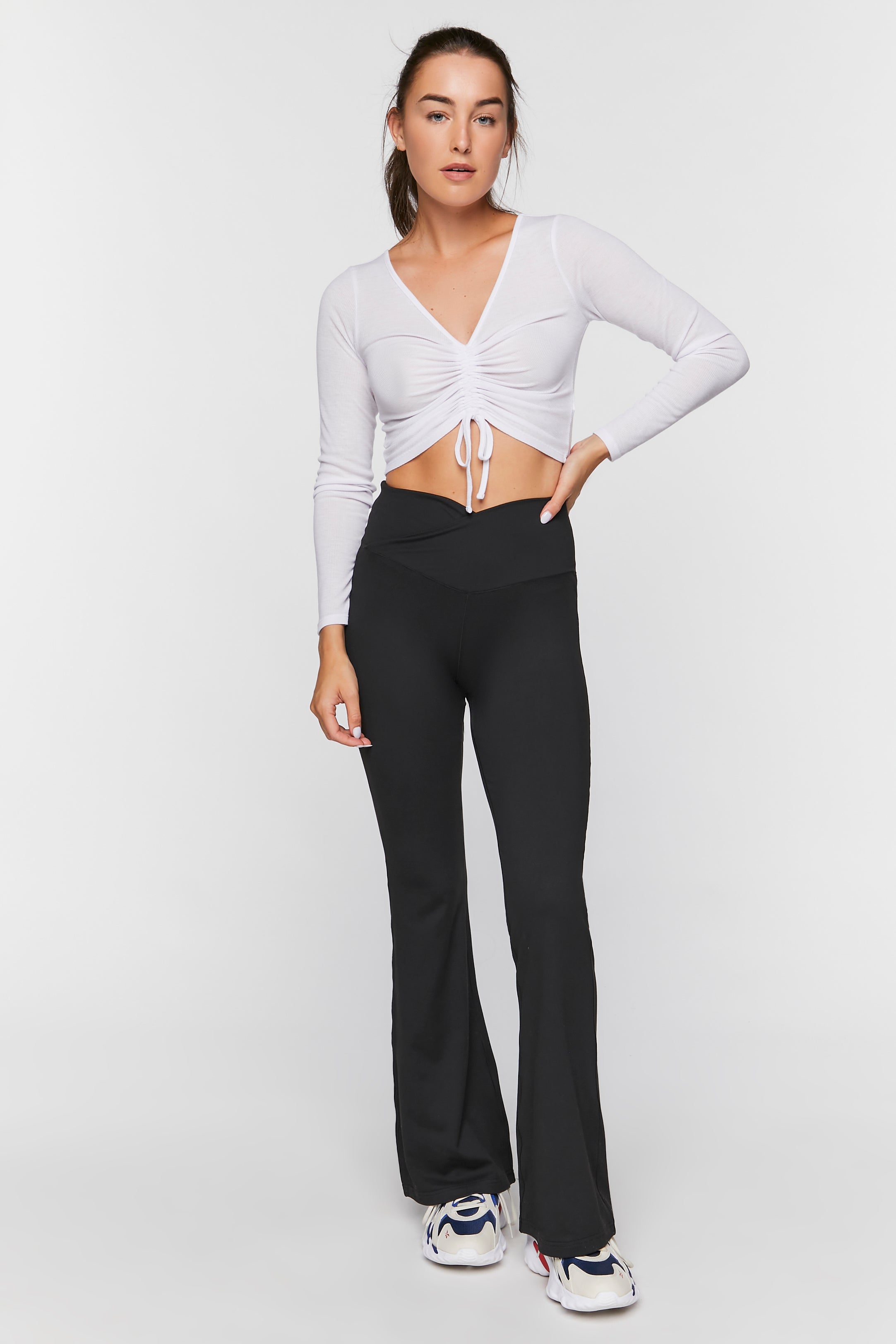 White Active Ruched Drawstring Crop Top 3