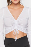 White Active Ruched Drawstring Crop Top 1