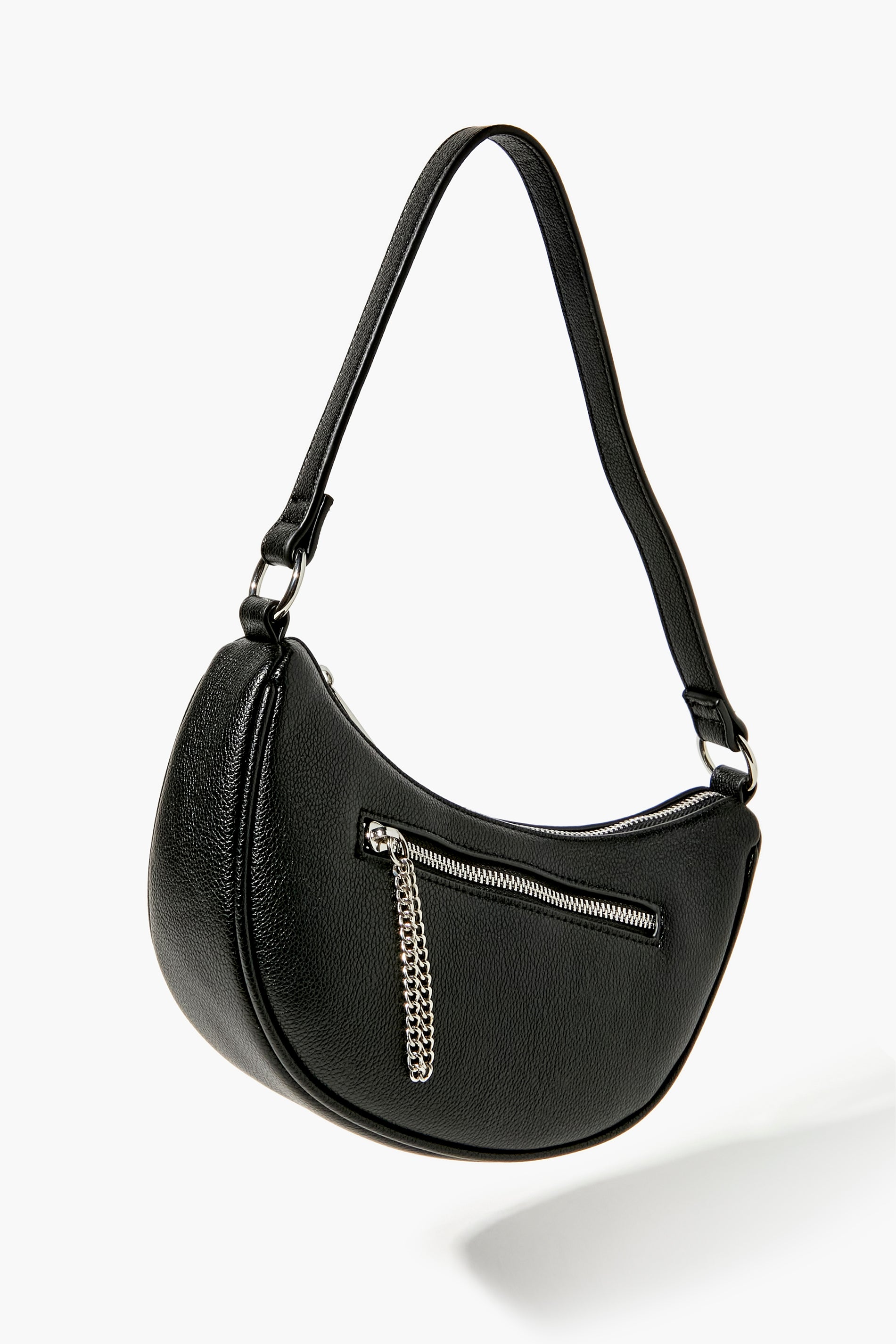 Black Faux Leather Baguette Shoulder Bag
