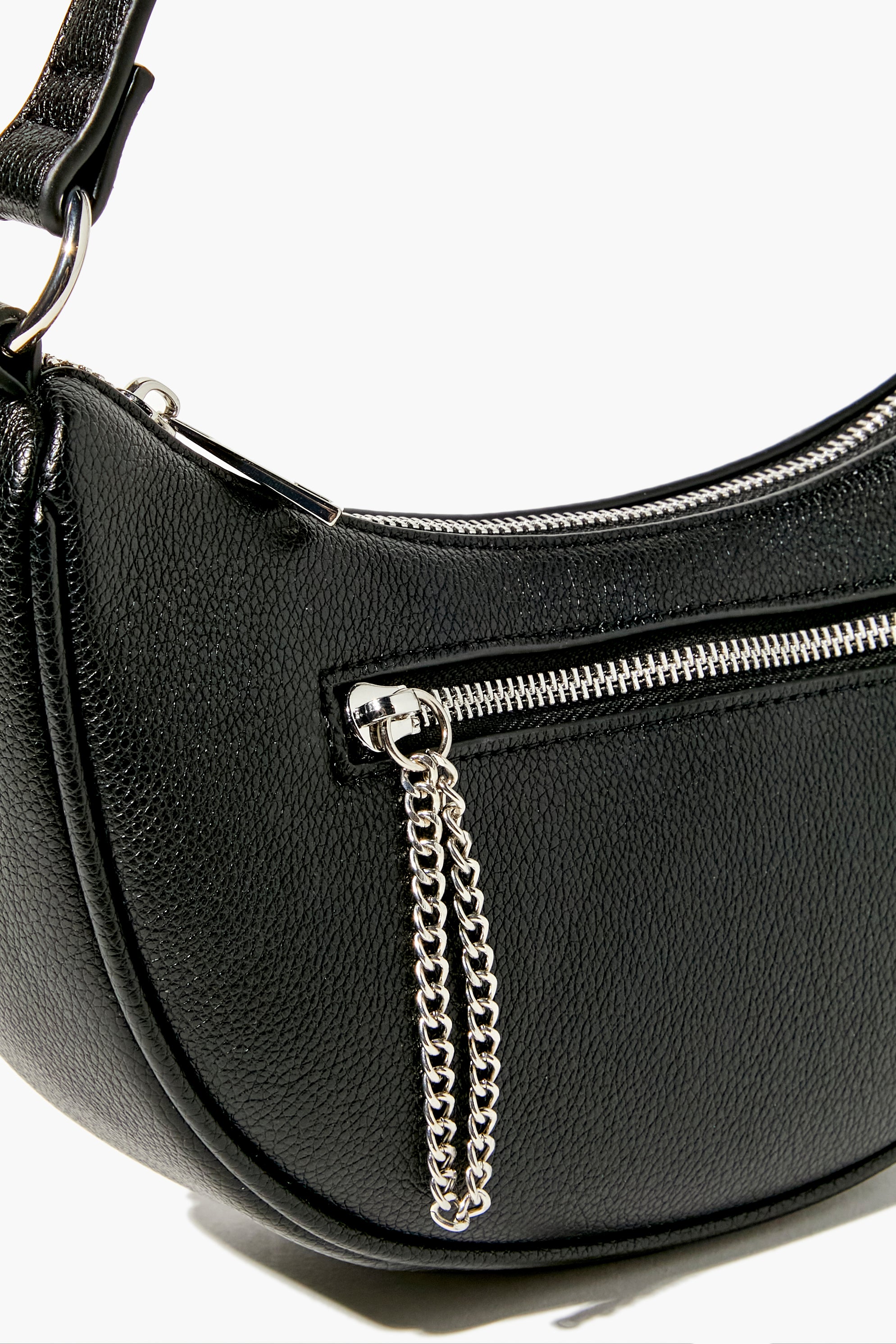 Black Faux Leather Baguette Shoulder Bag 5