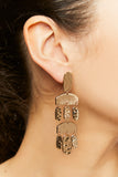 Gold Hammered Chandelier Statement Earrings