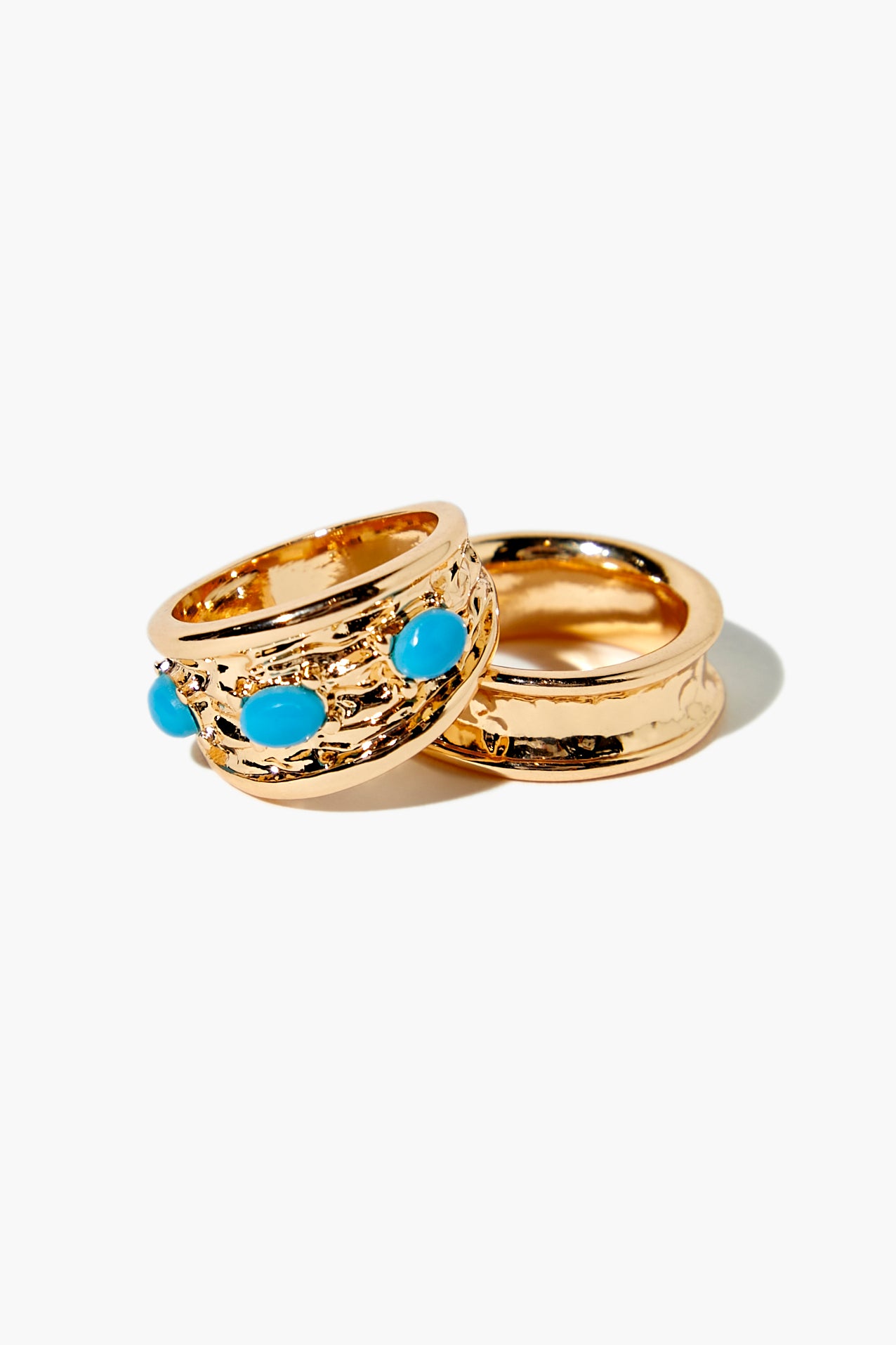 Gold/blue Faux Stone Concave Ring Set 1