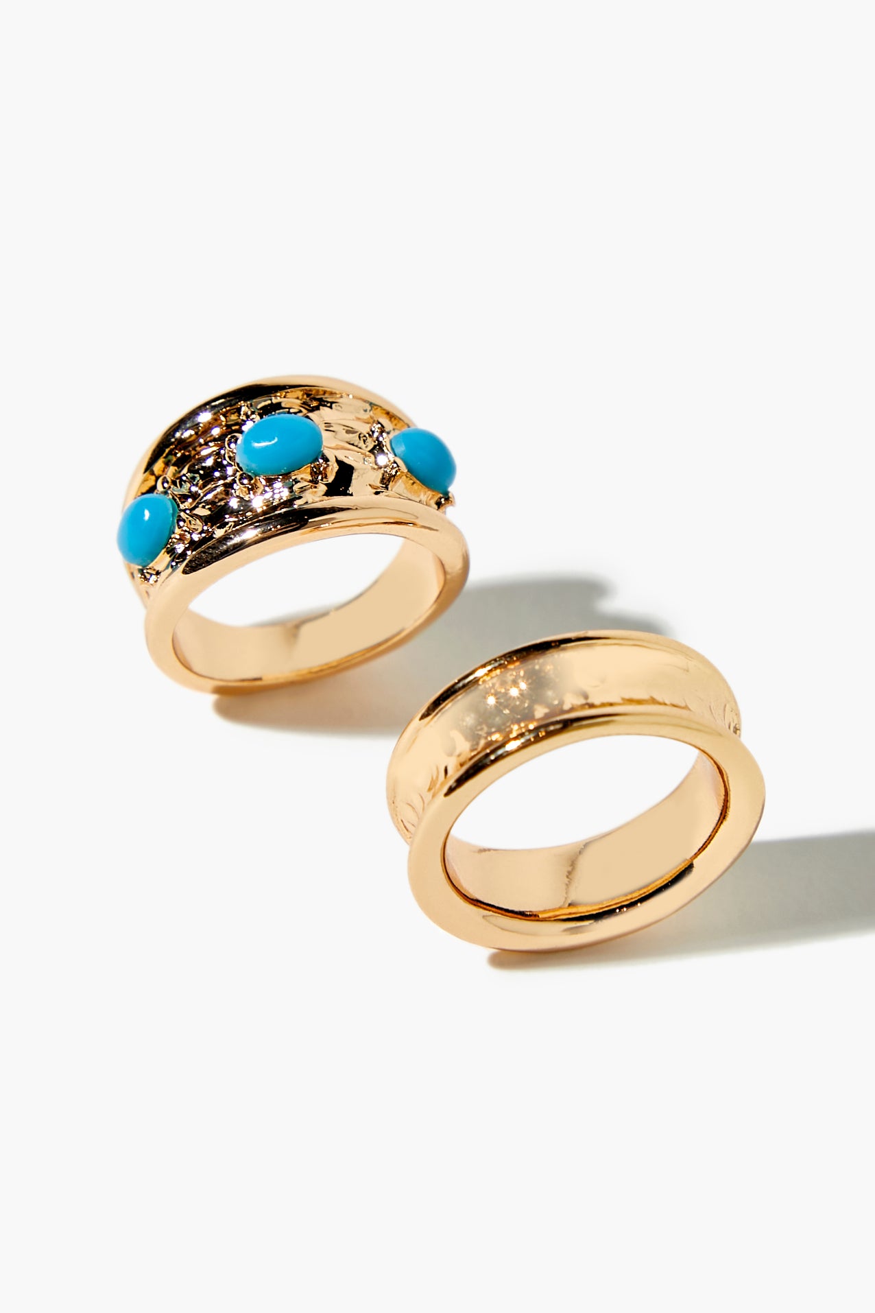 Gold/blue Faux Stone Concave Ring Set