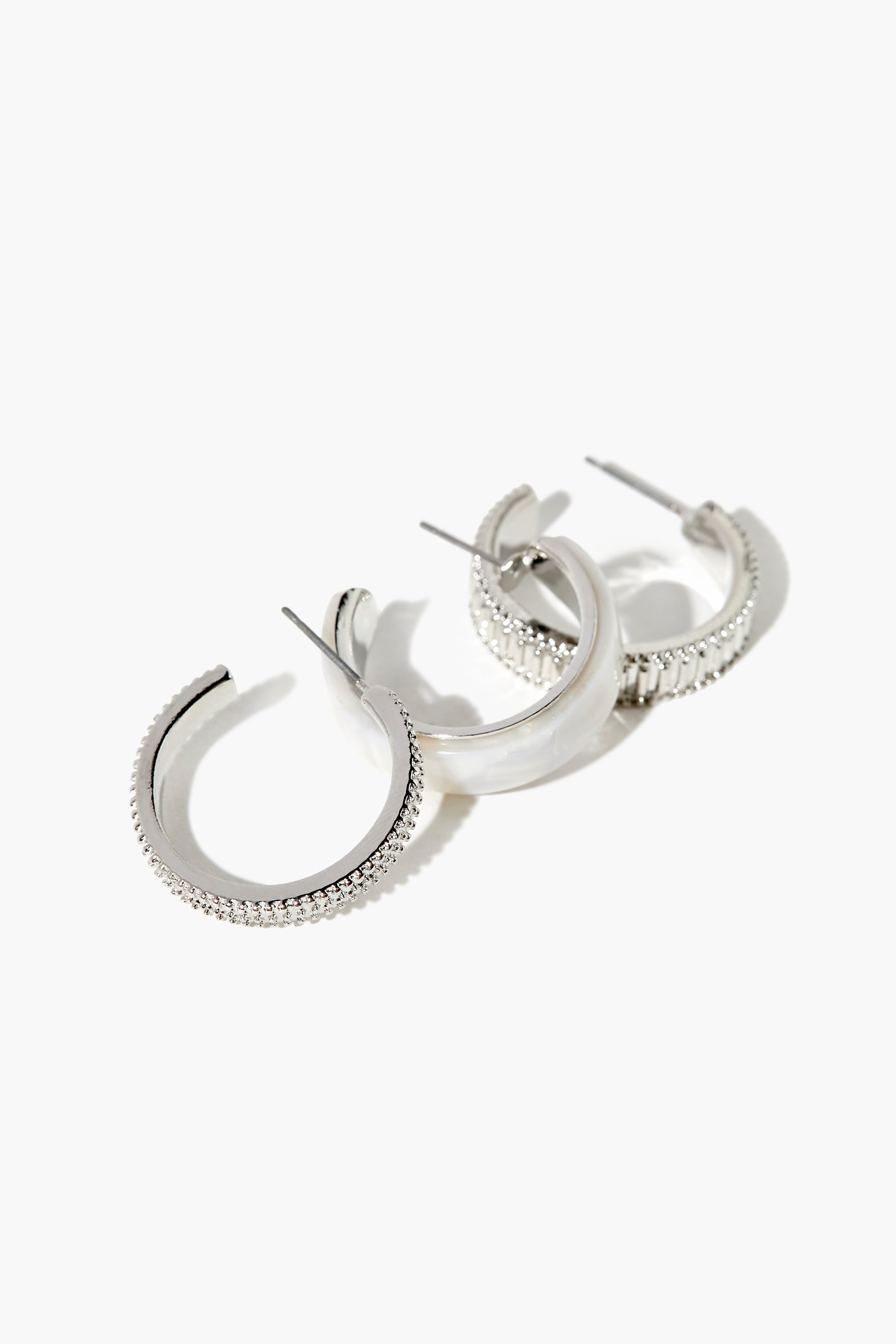 Silver/Clear Textured Hoop Earring Set 1