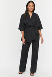 Black Linen Belted Kimono & Pants Set