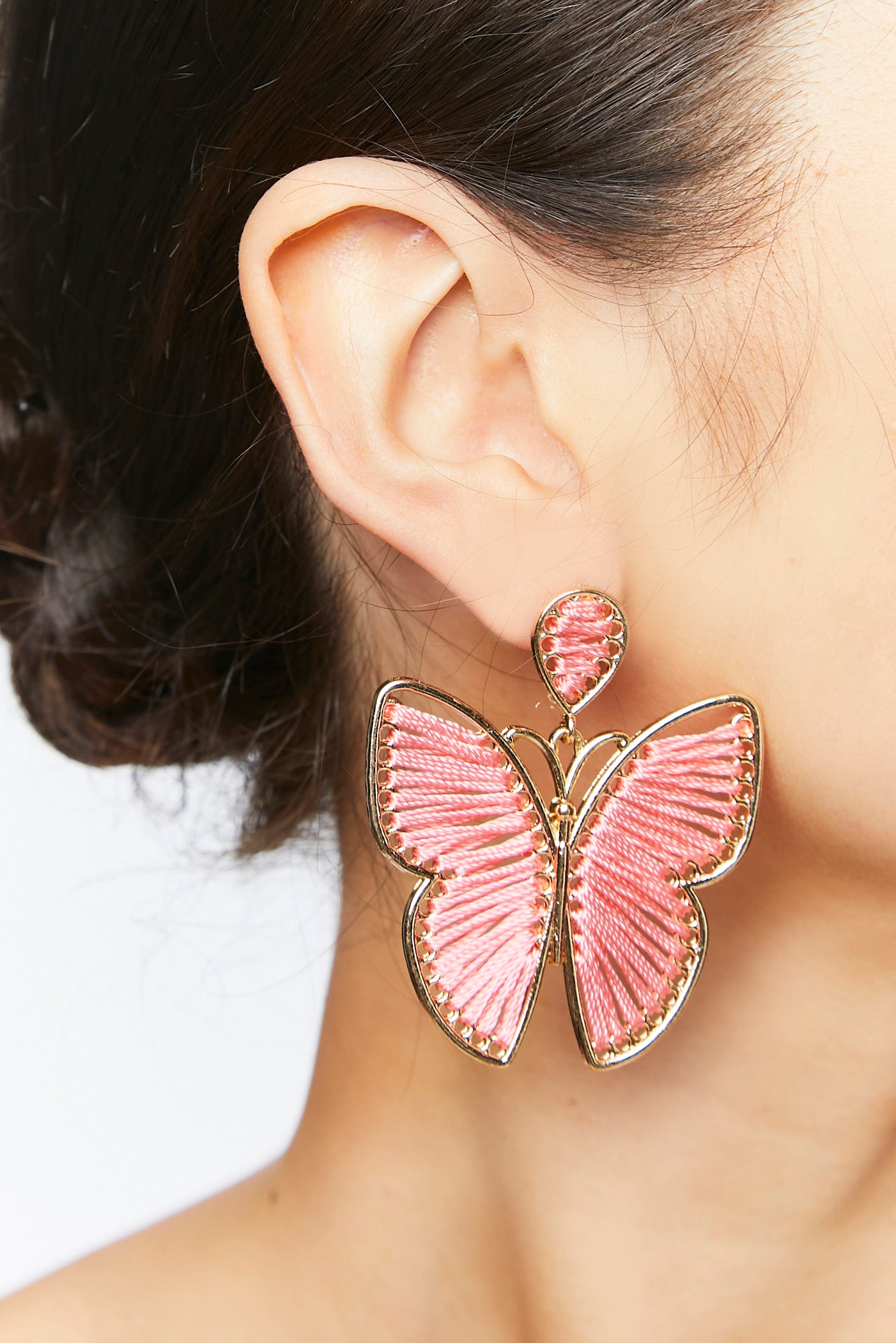 Goldpink Woven-Yarn Butterfly Statement Earrings