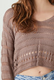 Brown Cropped Open-Knit Sweater 4