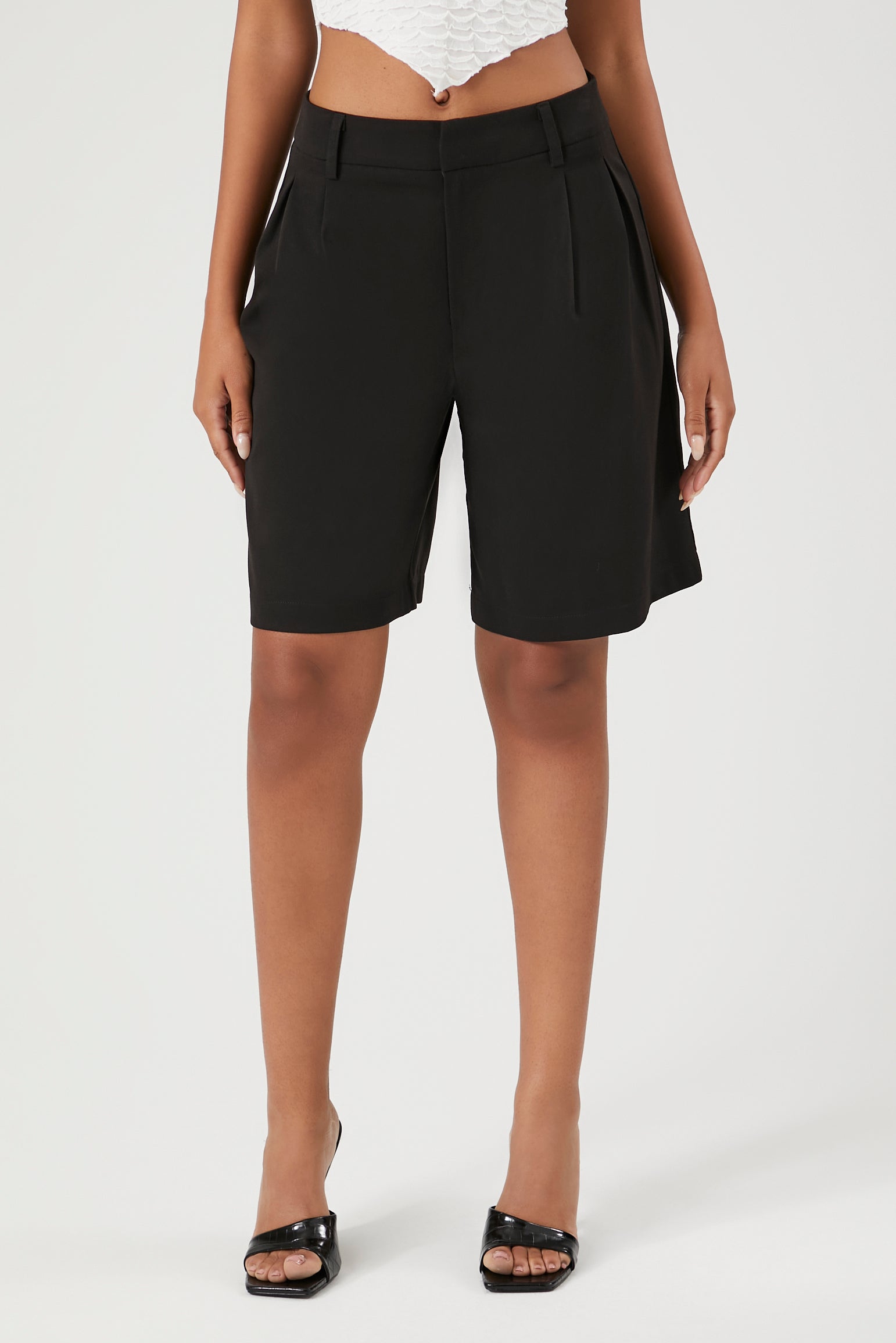 Black Twill Bermuda High-Rise Shorts 1