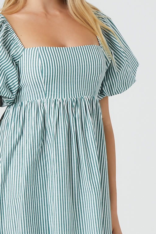 Greenivory Striped Puff-Sleeve Babydoll Dress 4