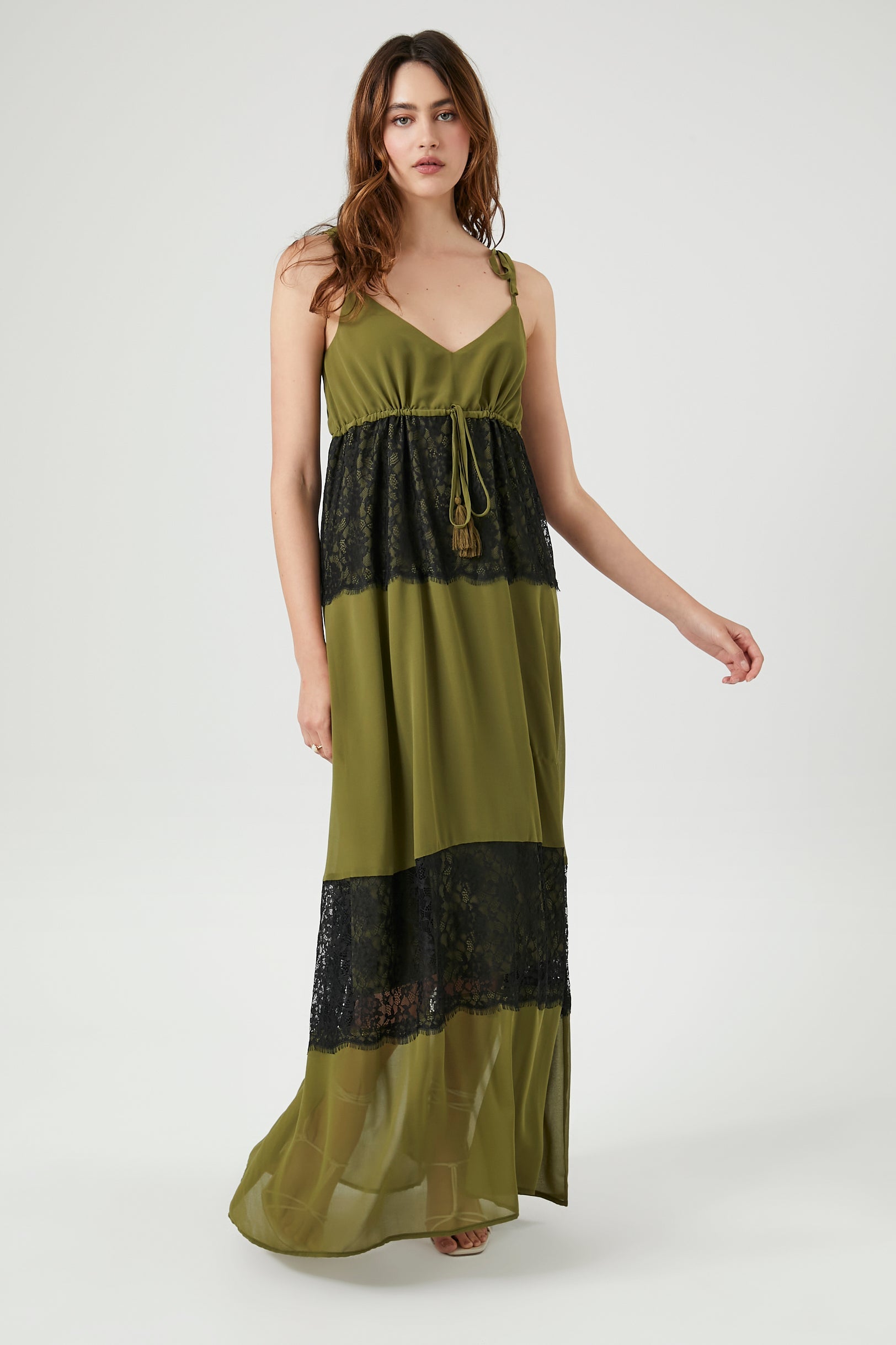 Oliveblack Chiffon Lace-Trim Maxi Dress