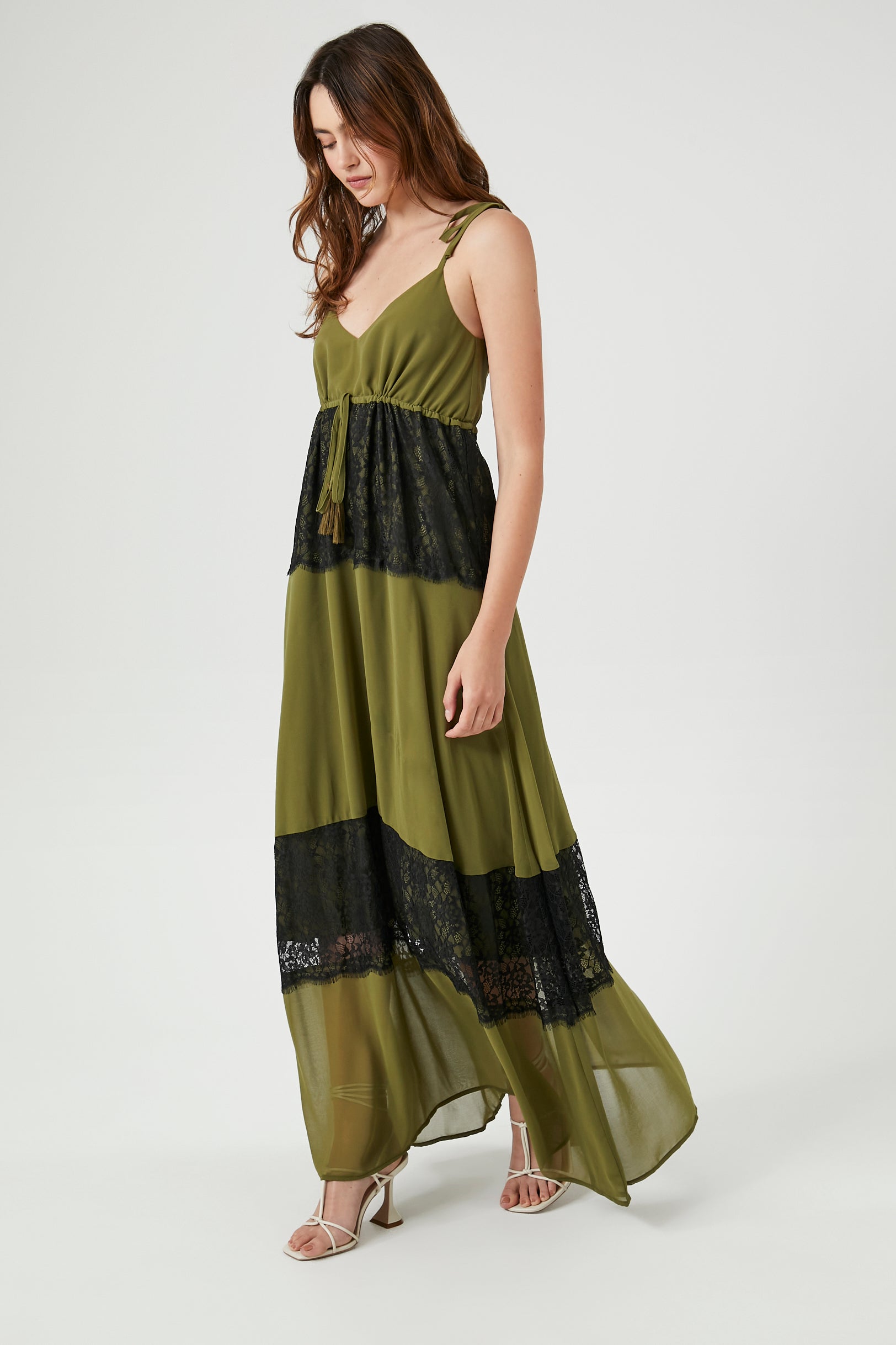 Oliveblack Chiffon Lace-Trim Maxi Dress 1