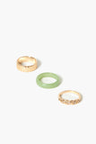 Goldgreen Faux Marble & Rhinestone Chain Ring Set 1