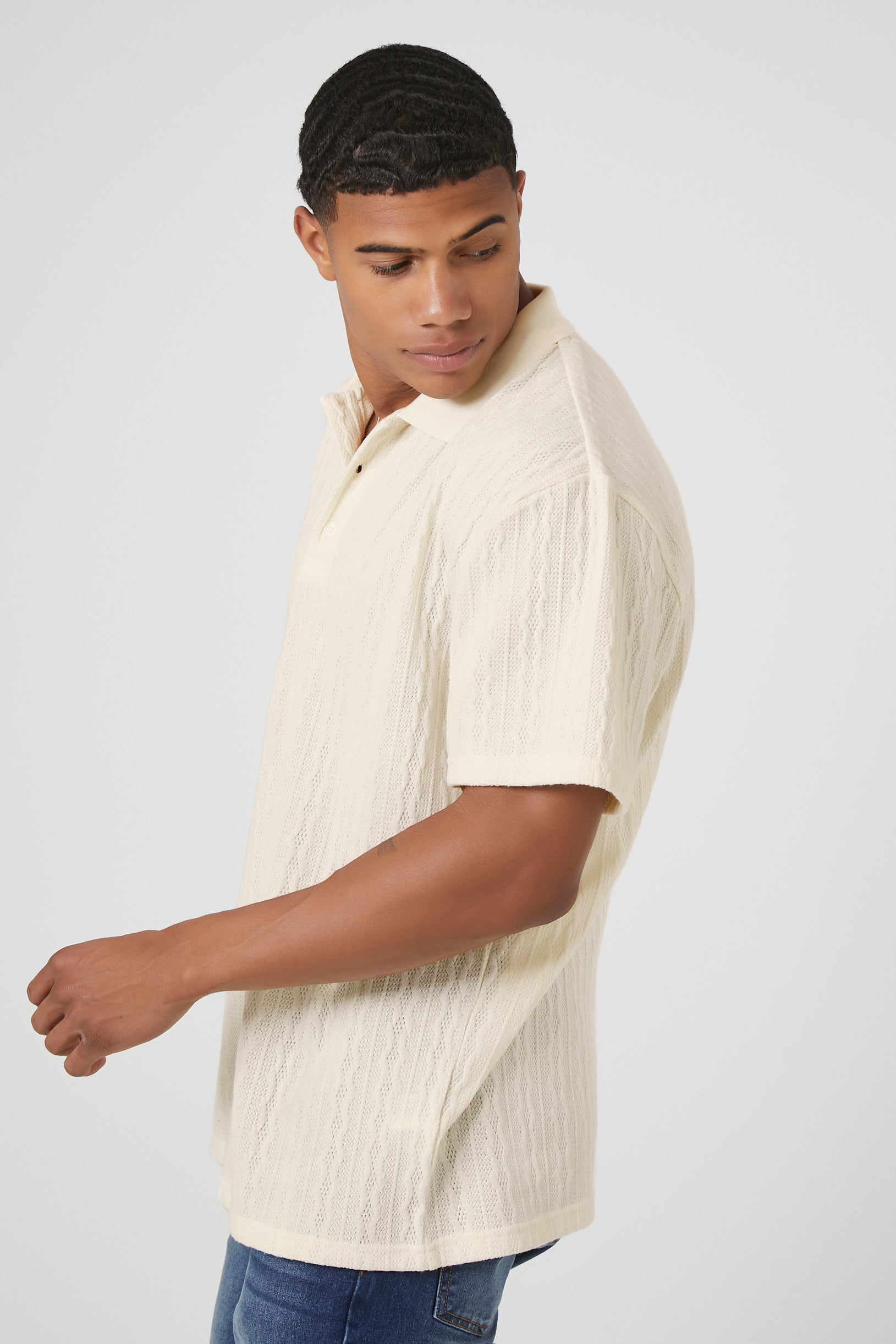 Cream Cable Knit Polo Shirt 1