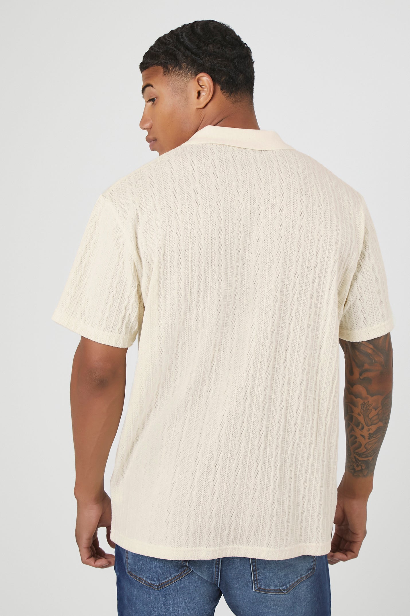 Cream Cable Knit Polo Shirt 2