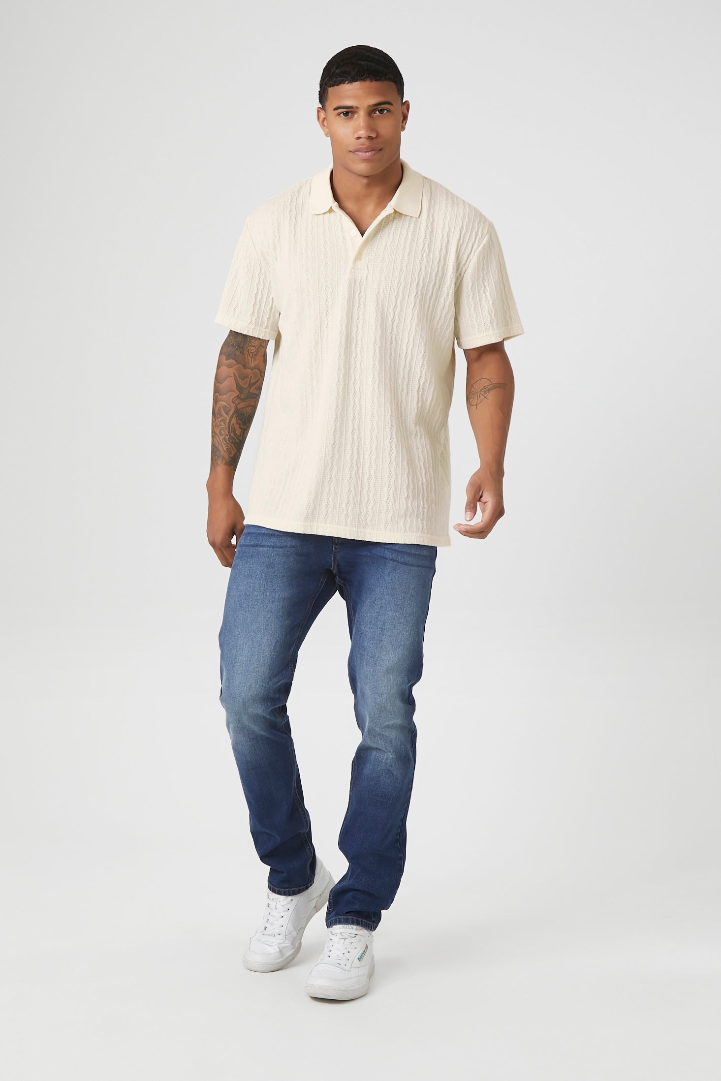 Cream Cable Knit Polo Shirt 3