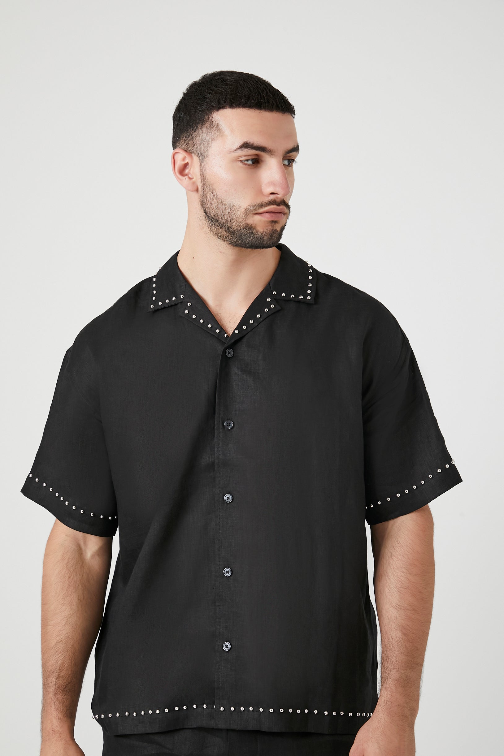 Blacksilver Studded Linen Short-Sleeve Shirt