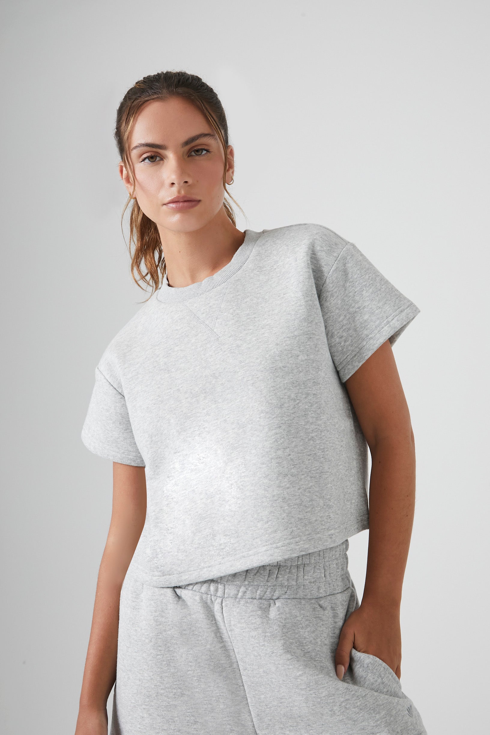 Heathergrey Active Fleece Short-Sleeve Sweatshirt