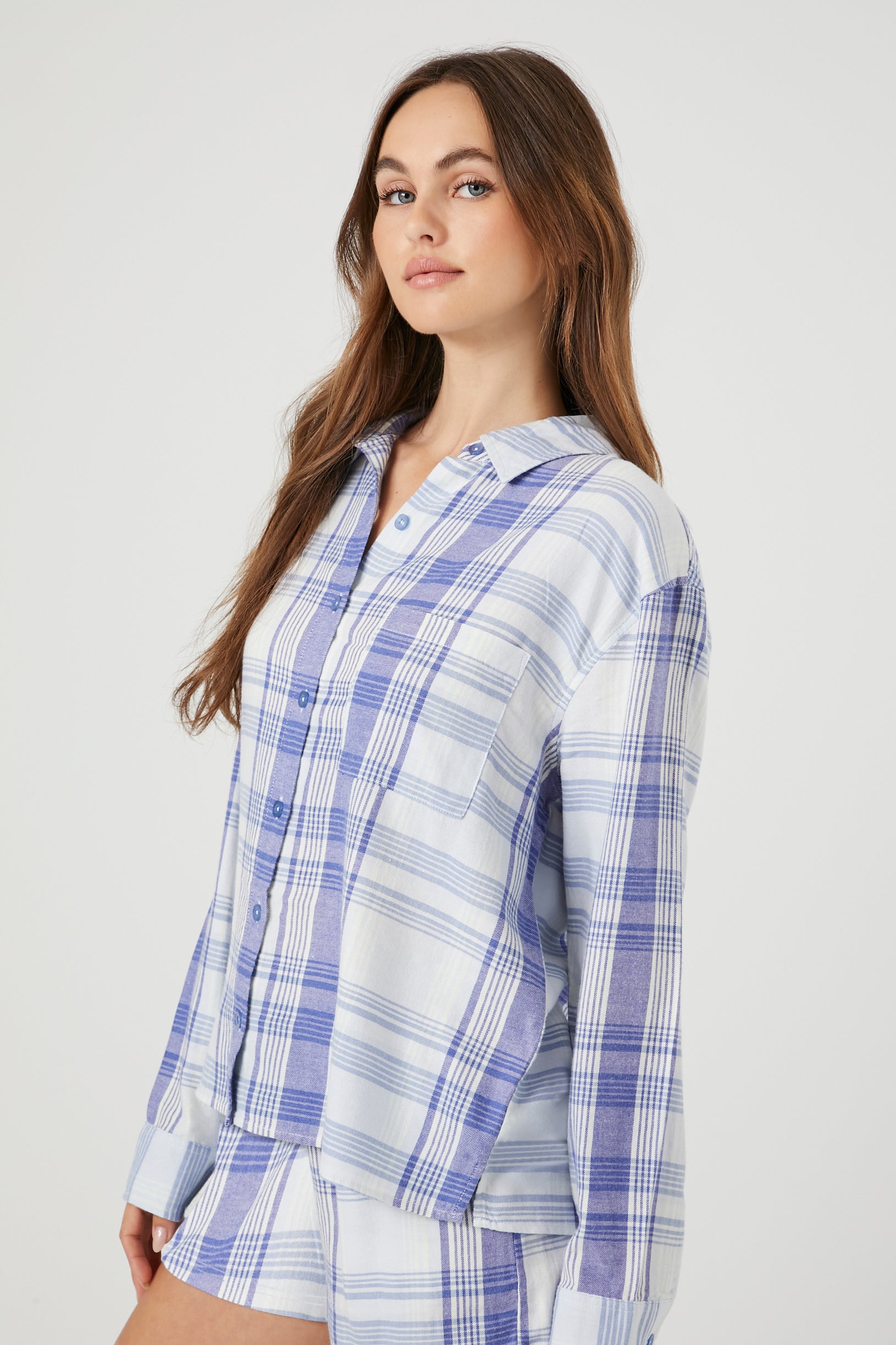 Bluemulti Plaid Flannel Pajama Shirt 1