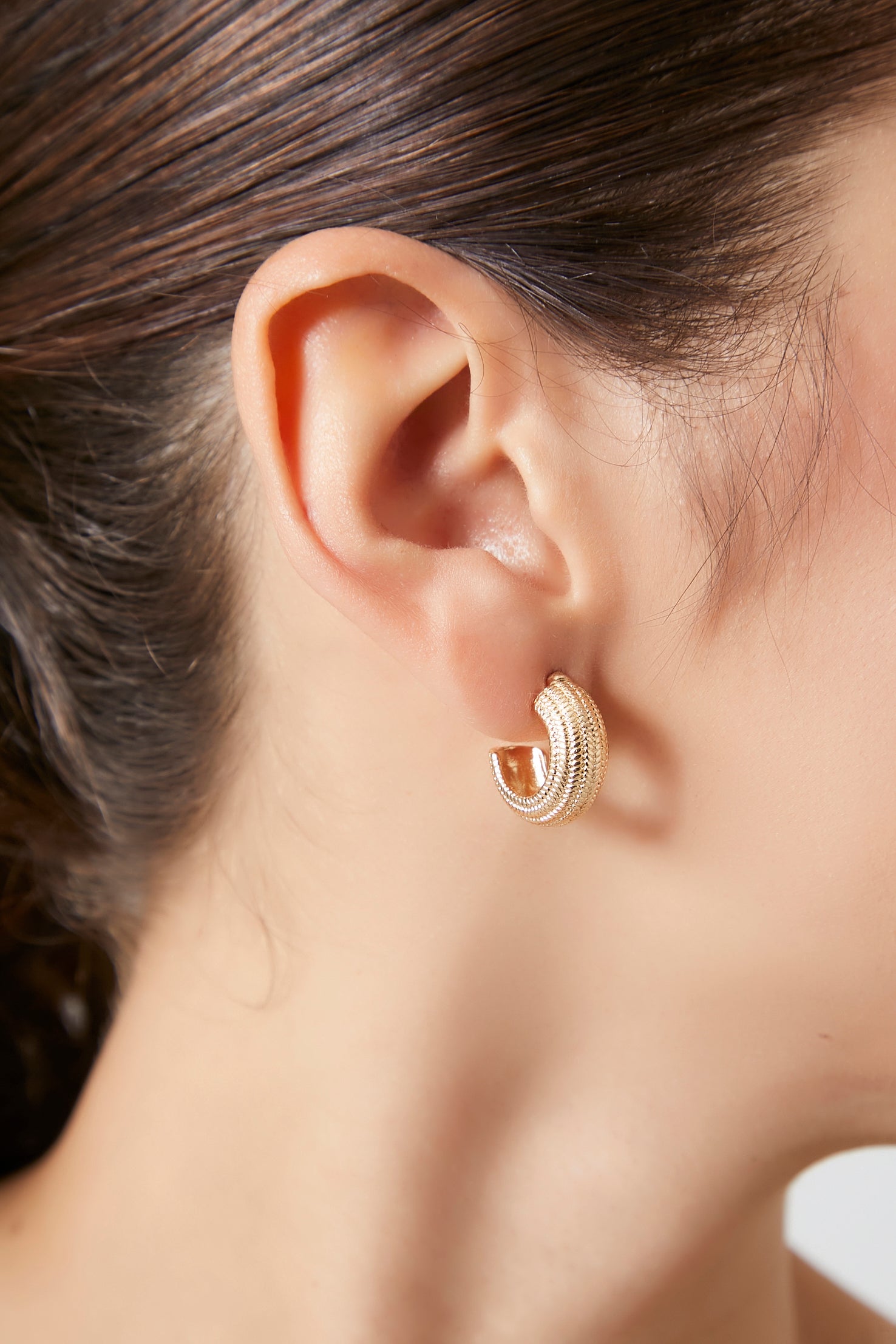 Gold Textured Open-End Hoop Earrings