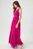 Pink/Fuchsia Shirred Sleeveless Maxi Dress 1