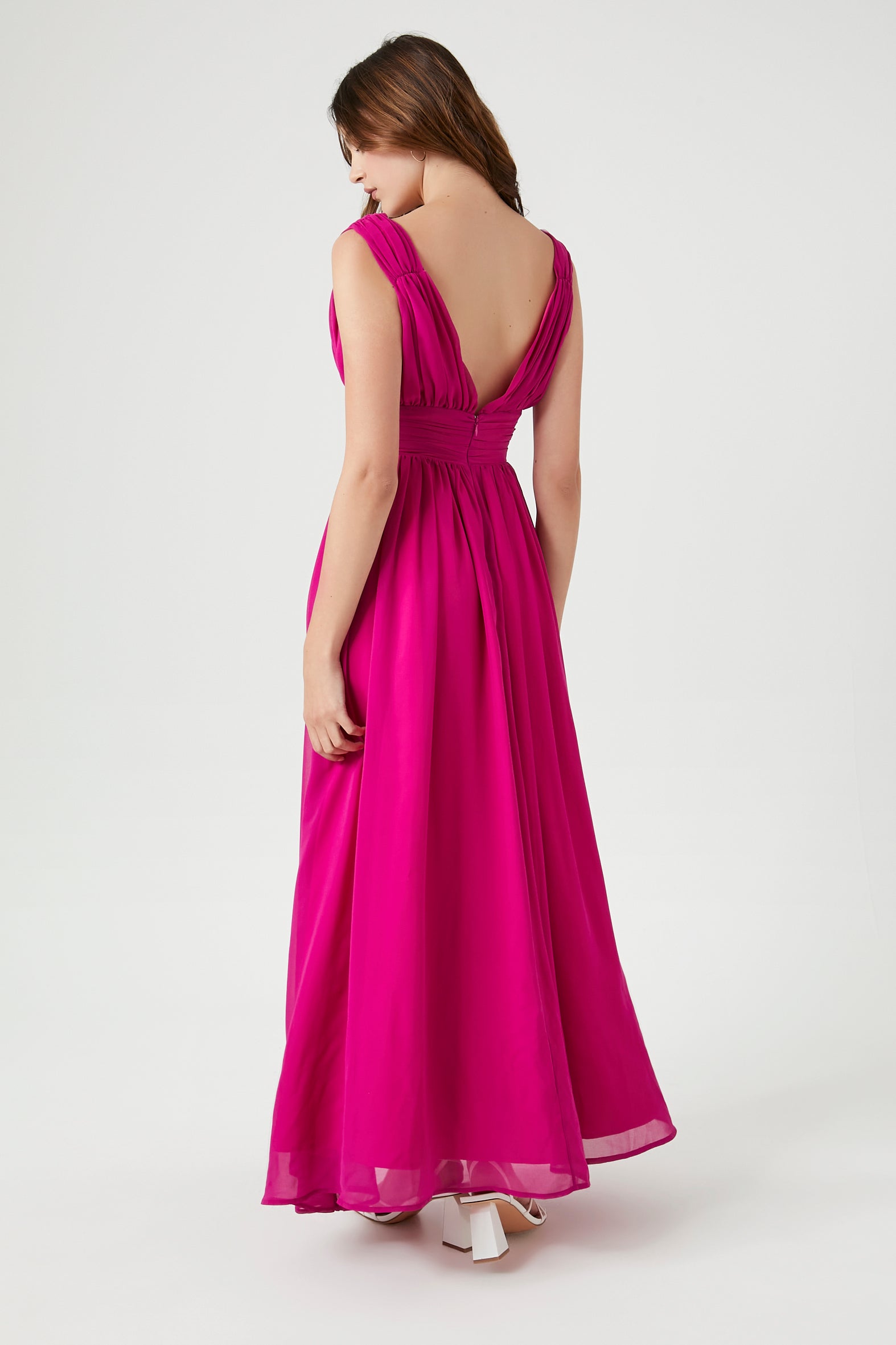 Pink/Fuchsia Shirred Sleeveless Maxi Dress 2