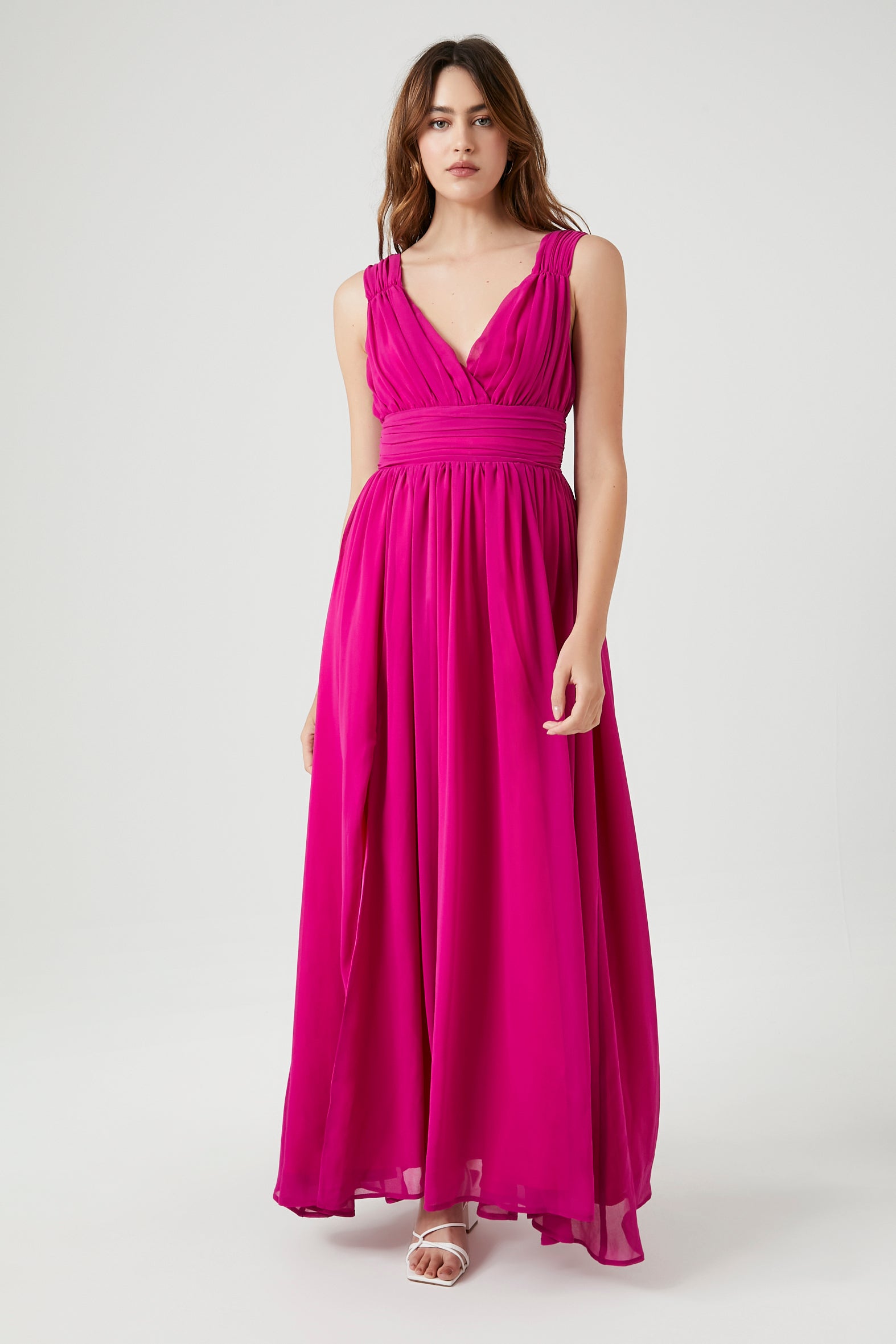 Pink/Fuchsia Shirred Sleeveless Maxi Dress 3