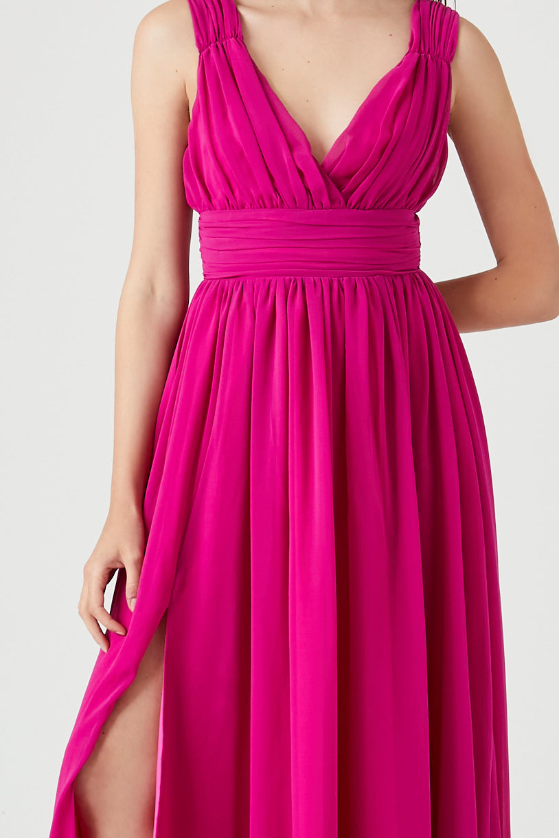 Pink/Fuchsia Shirred Sleeveless Maxi Dress 4
