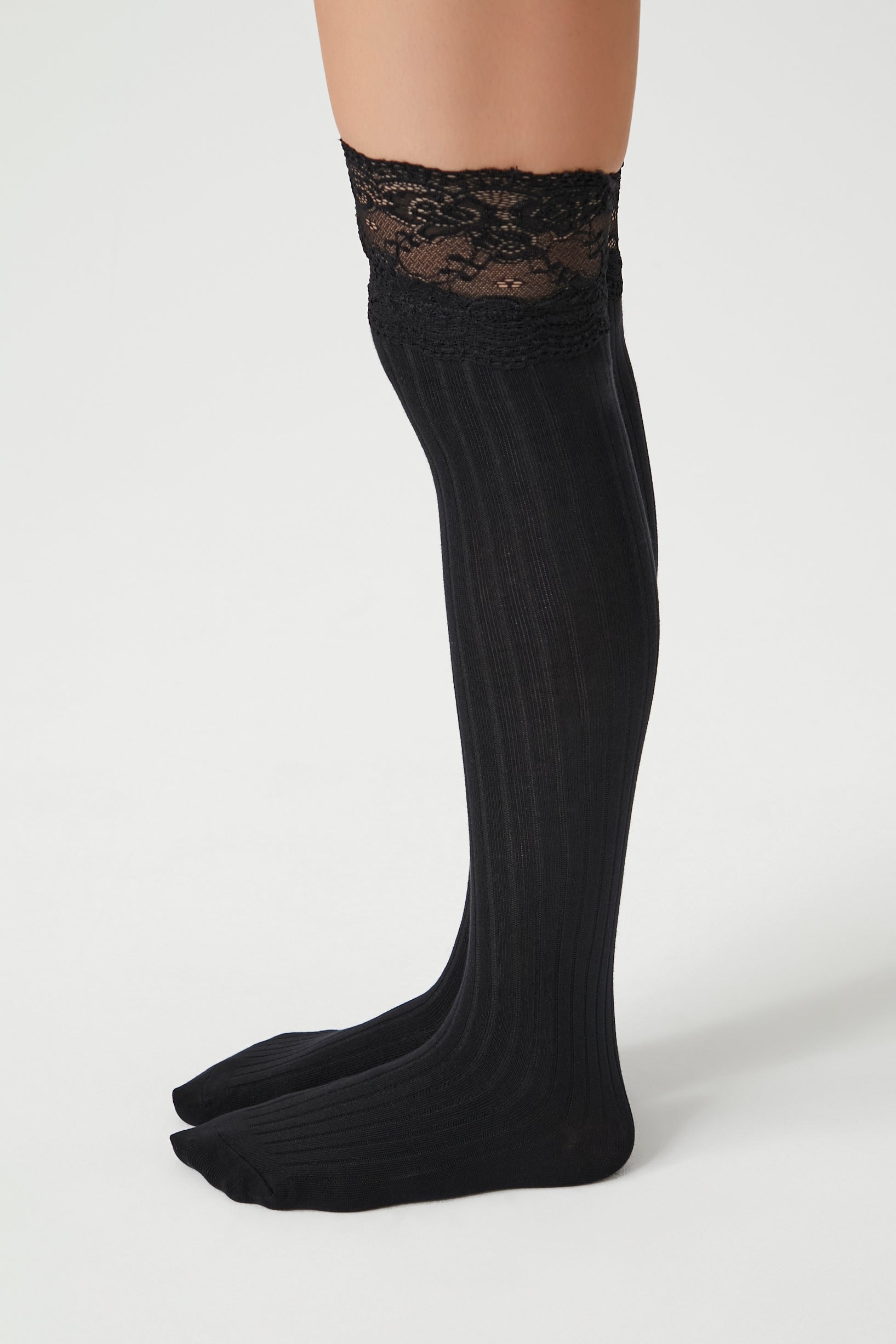 Black Lace-Trim Over-the-Knee Socks 2
