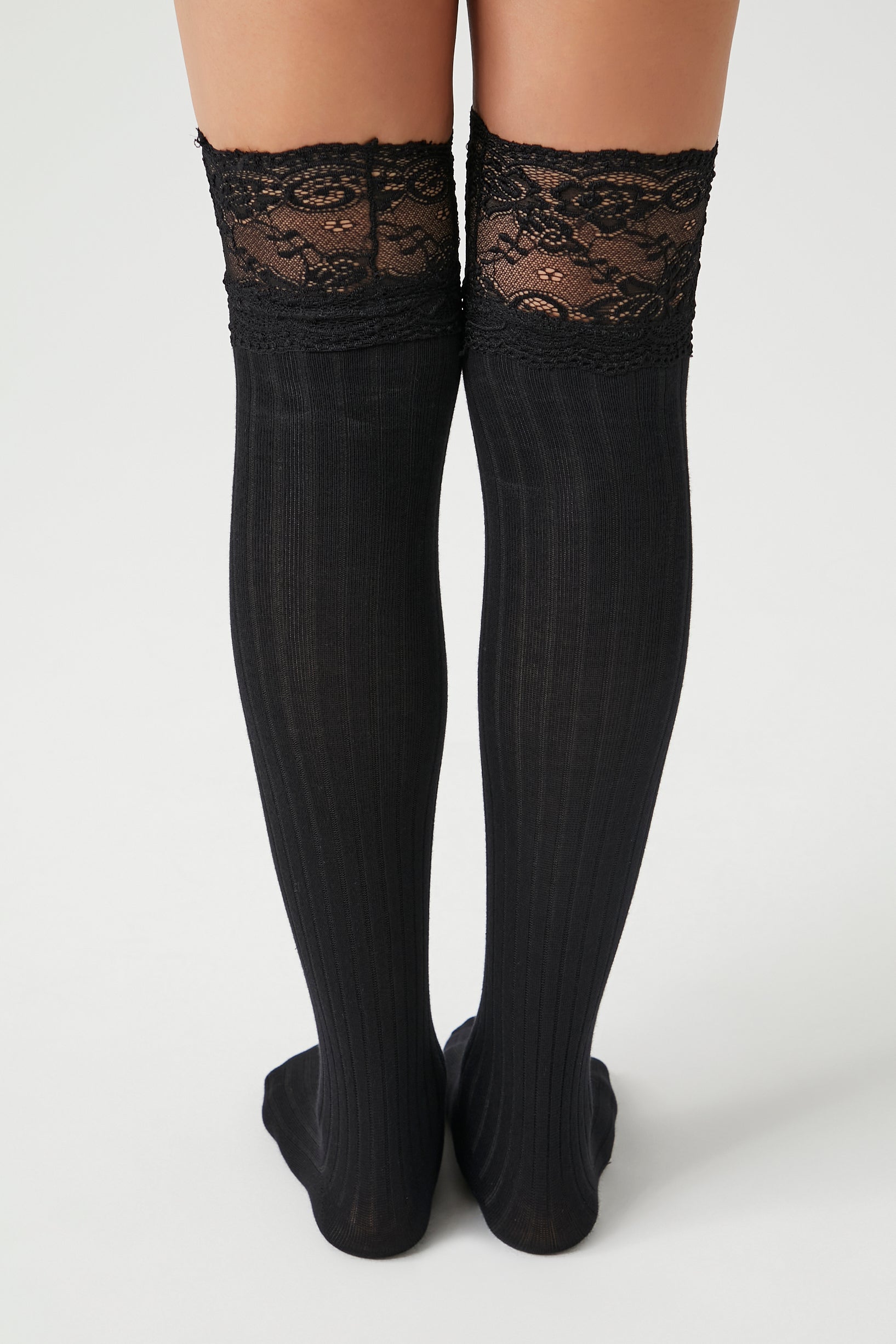Black Lace-Trim Over-the-Knee Socks 3