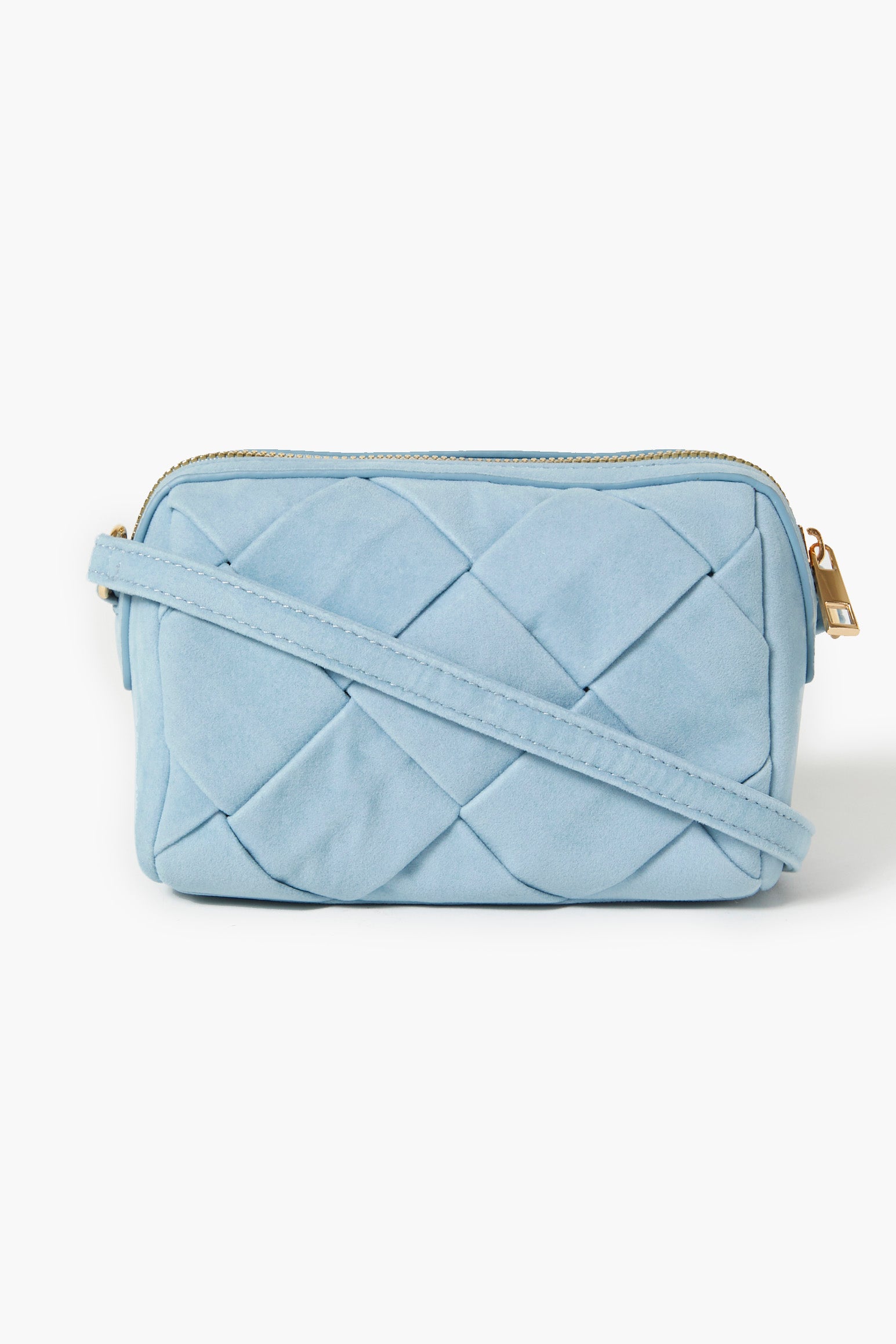 Blue Faux Suede Basketwoven Bag