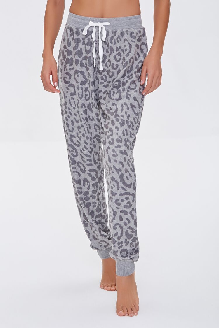 Grey Charcoal Leopard Print Lounge Pants 1