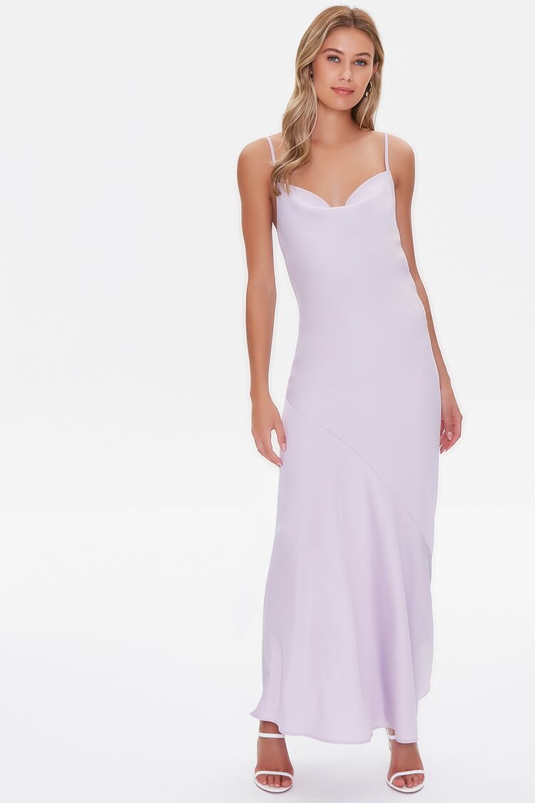 Lilac Satin Cowl Maxi Dress