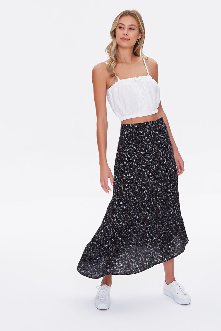 Black Multi Floral Print Maxi Skirt
