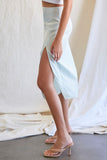 Light Blue Knee-Length Slit Skirt 3