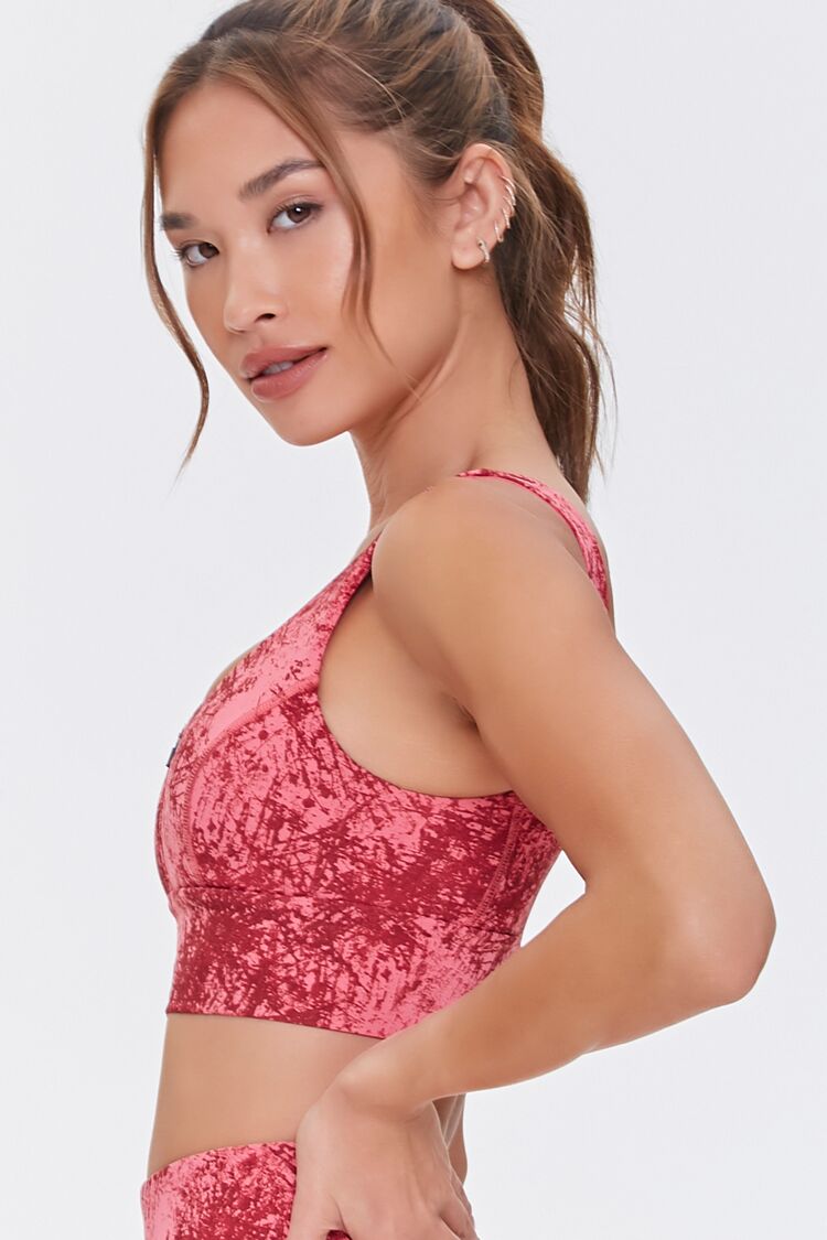 Red Red Abstract Print Zippered Sports Bra2