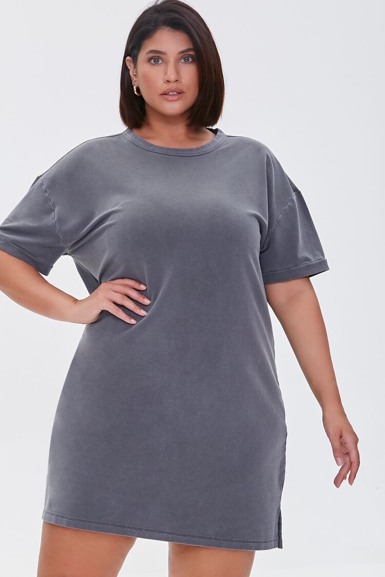 Charcoal Plus Size Mini T-Shirt Dress 1