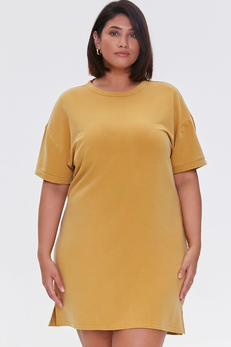Mustard Plus Size Mini T-Shirt Dress 1
