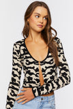 Black/ Cream Abstract Print Cropped Sweater 1