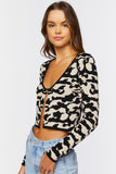 Black/ Cream Abstract Print Cropped Sweater 2