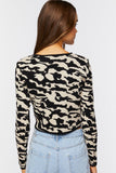 Black/ Cream Abstract Print Cropped Sweater 3