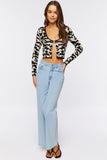 Black/ Cream Abstract Print Cropped Sweater 4