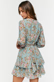 Sage/ Multi Floral Print Chiffon Mini Dress 3