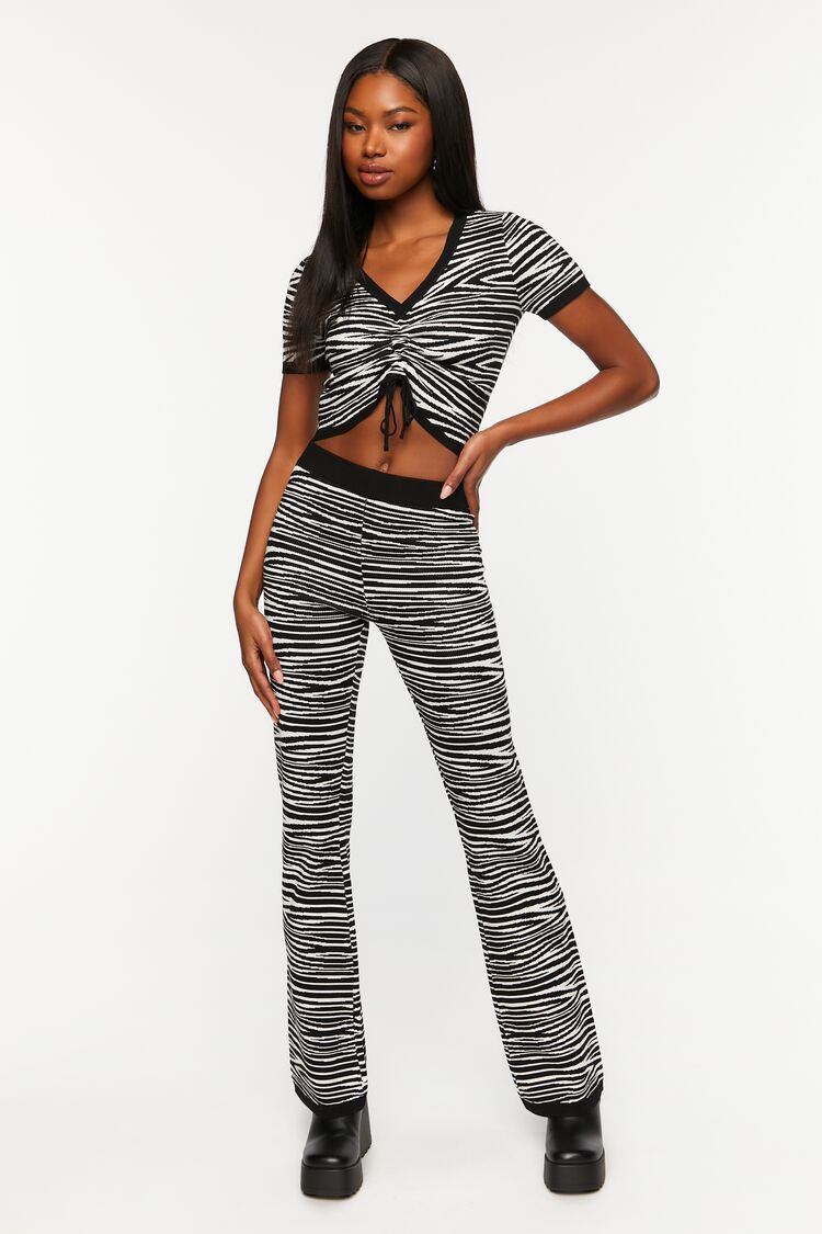 Black/ White Zebra Print Flare Pants