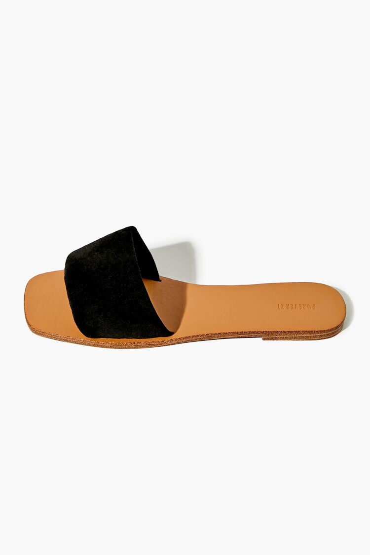 Black Faux Suede Slip-On Sandals 1