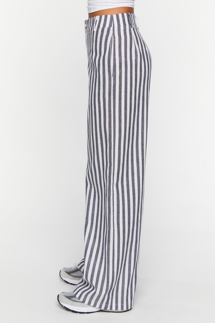Navywhite Linen-Blend Striped Wide-Leg Pants 1