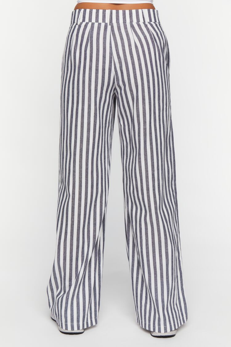 Navywhite Linen-Blend Striped Wide-Leg Pants 2