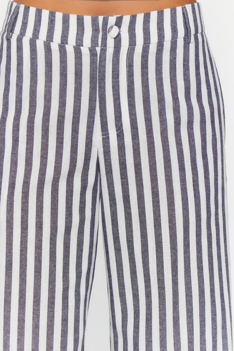 Navywhite Linen-Blend Striped Wide-Leg Pants 3